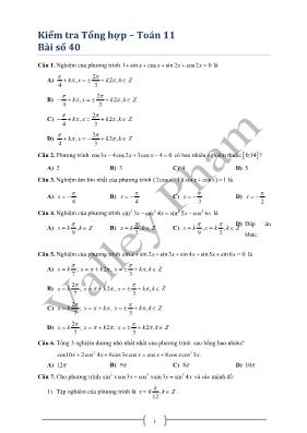 Kiểm tra Tổng hợp  Toán 11 Bài số 40